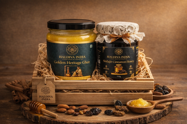 Royal Festive Gift Duo | Ghee & Shilajit Honey Combo | Haldiva India
