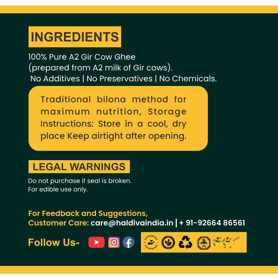 A2 Gir Cow Ghee | Haldiva India