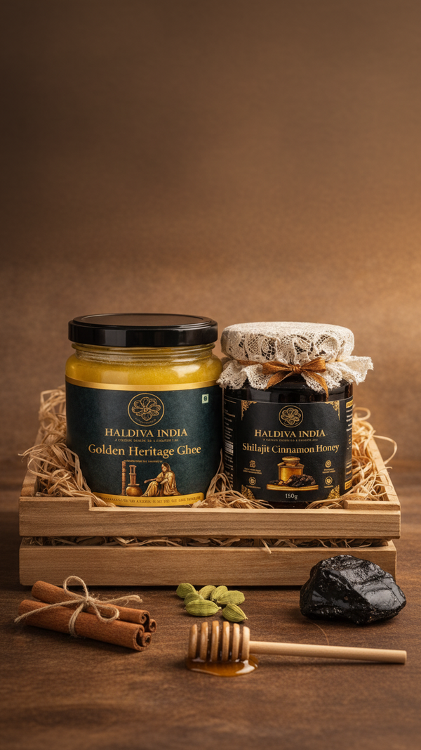 Royal Festive Gift Duo | Ghee & Shilajit Honey Combo | Haldiva India